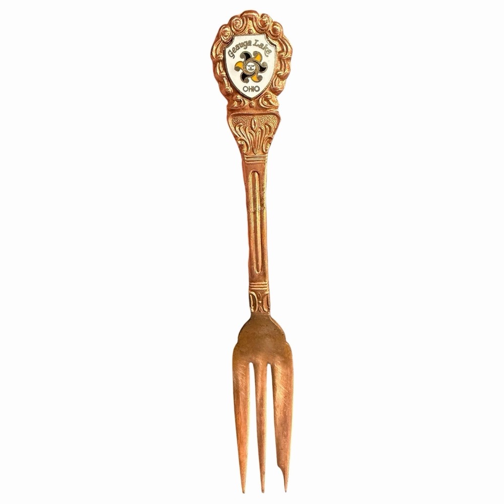 Vintage Solid Copper Decorative Fork with‎ Enamel Detail Geauga Lake, Ohio
